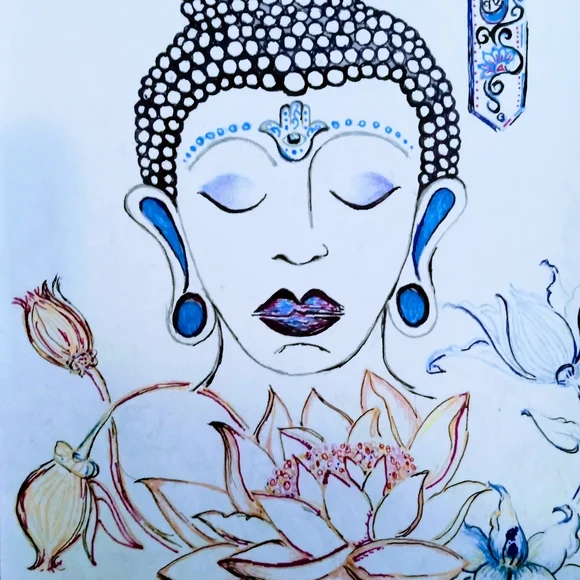 An original illustration of Buddha with lotus.